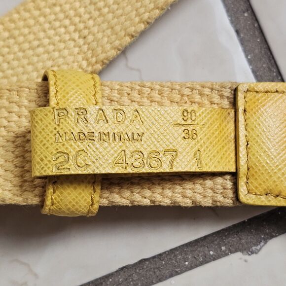 PRADA Waist Belt Yellow Nylon Fabric Silver Logo Buckle Size 36 Made In Italy - Picture 4 of 15